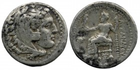 Kingdom of Macedon, Alexander III 'the Great' AR Drachm. 
Struck under Menander. Sardes, circa 324/3 BC. 
Head of Herakles right, wearing lion skin he...