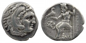 Kingdom of Macedon. Alexander III 'the Great' AR Drachm. Lampsakos, circa 310-301 BC
Head of Herakles right, wearing lion's skin.
Rev: Zeus Aëtophoros...