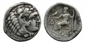 Kingdom of Macedon. Alexander III 'The Great' AR Drachm. 
Sardes, lifetime issue, ca. 334/25-323 B.C. 
Obv: Head of Herakles right, wearing lion's ski...