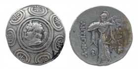KINGS of MACEDON. Antigonos II Gonatas. 277/6-239 BC. AR Tetradrachm
Amphipolis mint
Horned head of Pan left, lagobolon over shoulder, on boss of Mace...