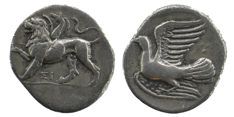 Sikyonia, Sikyon. Ca. 330/20-280 B.C. AR hemidrachm
Chimaera advancing left; ΣI ...