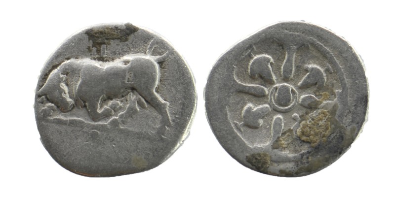 PHLIASIA, Phlious. Circa 400-350 BC. AR Trihemiobol
Bull butting left; I above /...