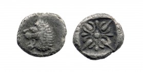Satraps of Caria. Miletos. Hekatomnos 392-377 BC. Obol AR
 Head of lion facing left / Stellate pattern within incuse square. very fine 
Pozzi 2482; BM...