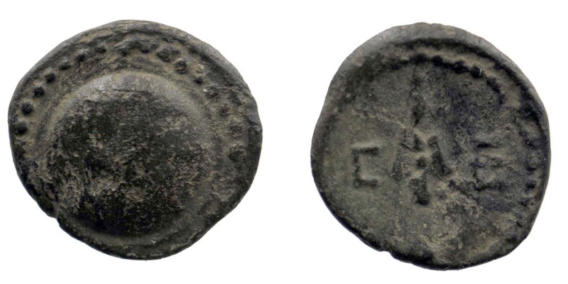 Crete, Polyrhenion. Ca. 320-270 B.C. AE 
Round shield 
Rev: Σ-E, spear tip. 
BMC...