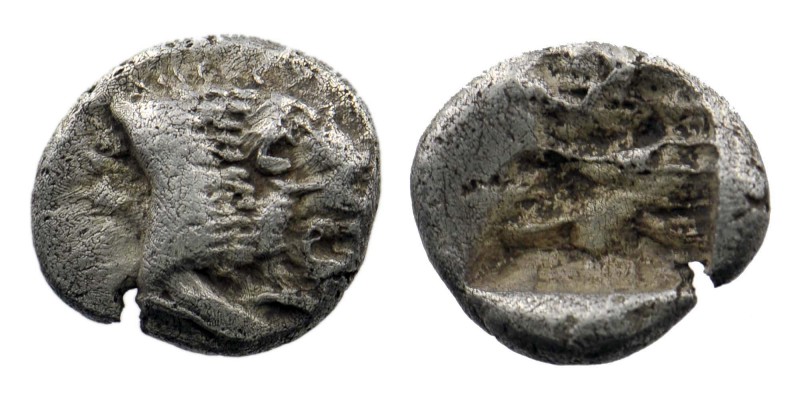 CARIA. Uncertain mint (Mylasa?). Ca. 500-450 BC. AR Sixth Stater 
Forepart of li...
