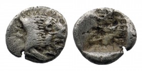 CARIA. Uncertain mint (Mylasa?). Ca. 500-450 BC. AR Sixth Stater 
Forepart of lion right, symbol on shoulder / Incuse square punch.
SNG von Aulock 233...
