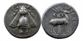 IONIA, Ephesos. Circa 202-150 BC. AR Drachm
Uncertain magistrate. Bee / Stag standing right; palm tree in background, [magistrate name to right].
Cf...