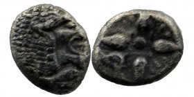 IONIA, Miletos. Late 6th-early 5th century BC. AR Obol. 
Forepart of lion right / Stellate pattern within incuse square.
SNG Kayhan 476-82; SNG Copenh...