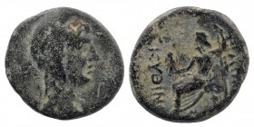 PHRYGIA. Philomelion. Ae (Late 2nd-1st centuries BC).
Laureate and draped bust of Mên right, wearing Phrygian cap.
Rev: Zeus seated left on throne, ho...