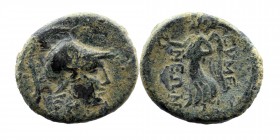PHRYGIA. Eumeneia. Ae (Circa 133-0 BC) 
Obv: Helmeted head of Athena right.
Rev: Nike advancing left, holding wreath and palm branch.
Coll. Weber 7091...