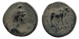 Pisidia, Antiochia. Civic Issue. ca. 1st century B.C. AE
Dionysi magistrate.
Draped bust of Mên right, wearing Phrygian cap
Rev: Humped bull right,...