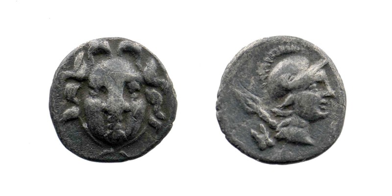 Pisidia. Selge circa 300-190 BC. Obol AR 
Facing Gorgoneion
Rev: Helmeted head o...