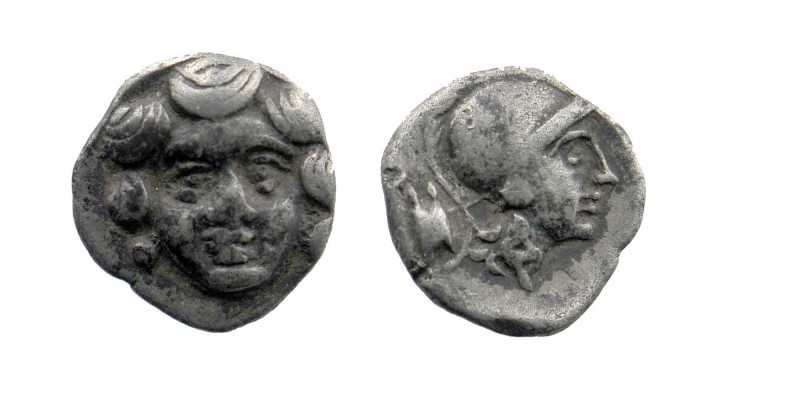 Pisidia. Selge circa 300-190 BC. Obol AR 
Facing Gorgoneion
Rev: Helmeted head o...