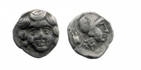Pisidia. Selge circa 300-190 BC. Obol AR 
Facing Gorgoneion
Rev: Helmeted head of Athena right
Cf. Atlan 76–81
0,94 gr. 11 mm