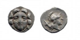 Pisidia. Selge circa 300-190 BC. Obol AR
Facing Gorgoneion
Rev: Helmeted head of Athena right
Cf. Atlan 76–81
0,62 gr. 10 mm