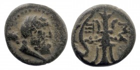 PISIDIA. Selge. Ae (2nd-1st centuries BC).
Obv: Head of Herakles right, with club over shoulder.
Thunderbolt and arc terminating in head of stag right...