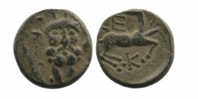 PISIDIA, Selge. 2nd-1st centuries B.C. AE. 
Laureate and bearded head of Herakles facing, lion-skin around neck; club to right 
Rev: ΣE-Λ, stag reclin...