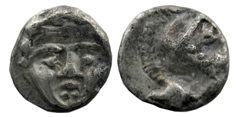 Selge. Pisidia. AR Obol 3rd Century BC.
Obv. Facing head of Gorgoneion.
Rev. Hel...