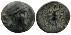 PAMPHYLIA. Perge. Ae (2nd century BC).
Obv: Laureate head of Artemis right, with bow and quiver over shoulder.
Rev: APTEMIΔOΣ / ΠEPΓAIOΣ.
Artemis stan...