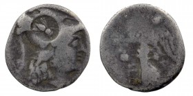 Pamphylia, Side AR Drachm. Circa 205-100 BC. 
Head of Athena right, wearing crested Corinthian helmet
Rev: Nike advancing left, holding wreath; pomegr...