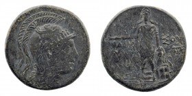 PONTOS. Amisos. Ae (Circa 85-65 BC).
Helmeted head of Athena right.
Rev: AMIΣOY.
Perseus standing facing, holdig harpa and head of Medusa, Medusa's bo...