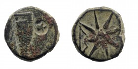 PONTOS. Uncertain (possibly Amisos). Ae (130-100 BC).
Obv: Quiver. helmet within round incuses.
Rev: Eight-pointed star; bow to one side.
SNG BM Black...