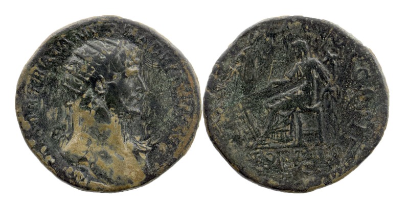 HADRIAN (117-138). Dupondius. Rome.
Obv: IMP CAESAR TRAIANVS HADRIANVS AVG.
Radi...