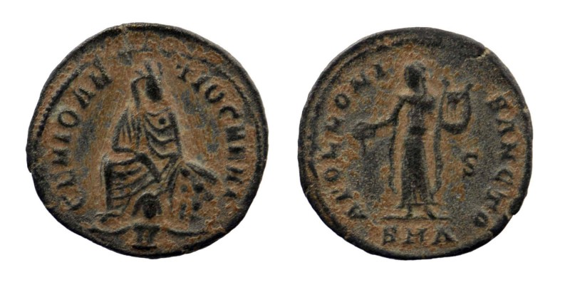 Anonymous, Reign of Maximinus II, 310 - 313 AD AE
Tyche of Antioch seated facing...