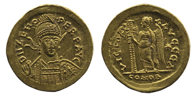 Zeno AD 474-491. Constantinople AV Solidus
Obv: D N ZENO PERP AVG, pearl-diademe...