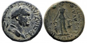 CARIA. Trapezopolis. Vespasian (69-79). Ae. Klaudios Orontes, magistrate.
Obv: OVEΣΠAΣIANOΣ ΣEBAΣTOΣ.
Laureate head right.
Rev: TPAΠEZOΠOΛITΩN KΛAVΔIO...