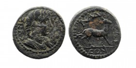 Lydia, Philadelphia. Pseudo-autonomous issue. Time of Septimius Severus. 193-211. Ae.
Obv: Draped bust of Senate right
Rev: Stag standing right.
BM...