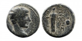 Phrygia. Laodikeia . Augustus 27 BC-14 AD (or Tiberius 14-37 AD). AE
 Pythes, son of Pythes, magistrate
Obv: Bare head of right 
Rev: Zeus Laodikeos s...