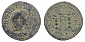 Pisidia, Antioch. Philip I. A.D. 244-249. AE
Radiate, draped, and cuirassed bust right
Rev: Vexilium surmounted by eagle between two legionary standar...