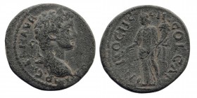 Pisidia, Antioch. Caracalla. A.D. 198-217. AE
 laureate, draped, and cuirassed bust right
Rev: Tyche of Antiochia standing left, holding branch and co...