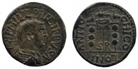 Pisidia, Antioch. Philip I. A.D. 244-249. AE
Radiate, draped, and cuirassed bust right
Rev: Vexilium surmounted by eagle between two legionary standar...
