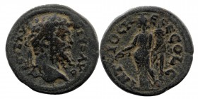PISIDIA. Antiochia. Septimius Severus, 193-211. AE
Laureate head of Septimius Severus to right. 
Rev: Tyche of Antiochia standing front, head to left,...