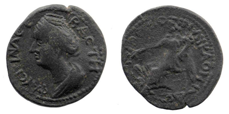 LYCAONIA. Lystra. Diva Faustina Senior (died AD 140/1) AE
Obv: Draped bust left ...