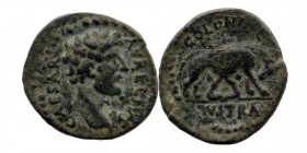 LYCAONIA. Lystra. Marcus Aurelius, 161-180 AD. AE
Obv: CAESAR AVRELIVS, laureate head right
Rev: COLONIAE LVSTRA, she-wolf nursing twins.
3,19 gr. 18 ...