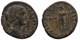 LYCIA. Palaeopolis. Faustina II (147-175). Ae.
Obv: ΦAVCTЄINA CЄBACT.
Draped bust right.
Rev: ΠAΛAIOΠOΛEITΩN.
Mên standing left, wearing Phrygian cap ...