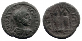 PAMPHYLIA. Aspendos. Elagabalus, 218 - 222.. Ae.
Obv: AVT K M AVP CЄ[...].
Laureate, draped and cuirassed bust right.
Rev: ACΠЄNΔIΩN.
Facing statu...