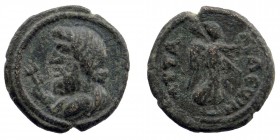 PAMPHYLIA. Attalea. Psuedo-autonomous. Time of Marcus Aurelius (161-180). Ae.
Obv: Diademed and draped bust of Poseidon left; dolphin-entwined trident...