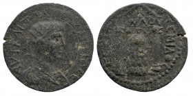PAMPHYLIA, Perge. Gallienus, 253-268 AD. AE
Radiate draped and cuirassed bust
Rev: Distyle temple with cult statue of Artemias Pergaia. 
SNG.Fr.570. S...