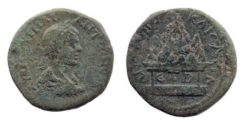 CAPPADOCIA. Caesarea. Elagabalus (218-222). Ae.
Radiate, draped and cuirassed bu...