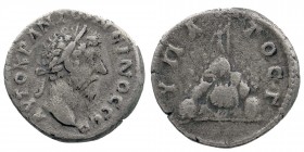 Caesarea, Cappadocia. Marcus Aurelius AD 161-166. AR Didrachm
laureate and cuirassed bust right
Rev: Mount Argaios, Helios standing facing on summit, ...