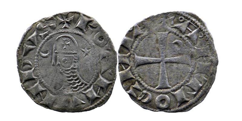 Bohemond III AR Denier Angtioch 1163-1188 AD
helmeted and mailed head left; cres...