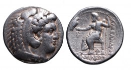 Kings of Macedonia, Alexander III the Great, 336-323 BC, Arados Mint, ca. 328-320 BC.
Head of Herakles wearing lion's scalp right
Zeus seated left, ho...