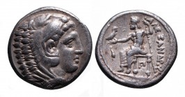 Kings of Macedonia, in the name of Alexander III the Great, 336-323 BC, posthumous issue, Amphipolis Mint, ca. 320-317 BC.
Head of Herakles wearing li...