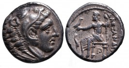 Kings of Macedonia, in the name of Alexander III the Great, 336-323 BC, posthumous issue, Amphipolis Mint, ca. 320-317 BC.
Head of Herakles wearing li...