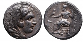 Kings of Macedonia, Alexander III the Great, 336-323 BC, lifetime issue, Damaskos Mint, ca. 330-323 BC.
Head of Herakles wearing lion's scalp right
Ze...