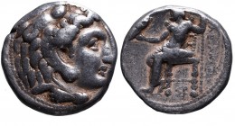 Kings of Macedonia, Alexander III the Great, 336-323 BC, posthumous issue, Carrhae Mint (?), ca. 315-305 BC.
Head of Herakles wearing lion's scalp rig...